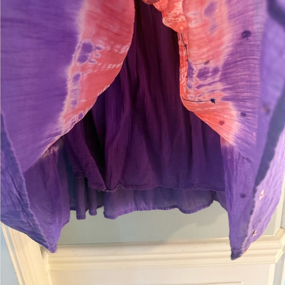 Boho Tie Dye Sequin Crinkle Maxi Skirt Pink Purple Elastic Waist Festival S/M - Picture 2 of 7